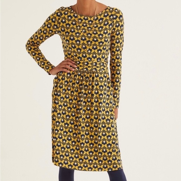 Boden Abigail Jersey Dress in Saffron Navy Yellow Floral size 4 - Picture 3 of 16